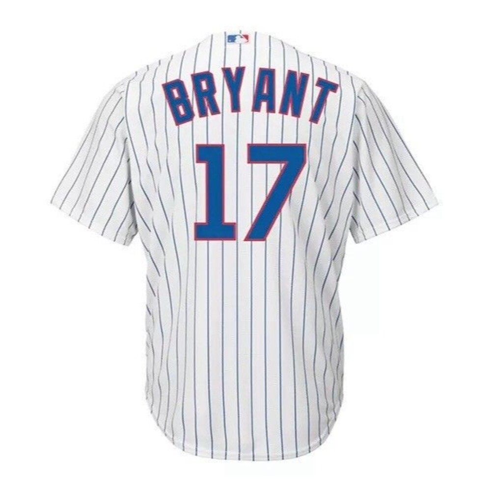 Majestic Chicago Cubs Kris Bryant 17 Jersey Womens Large NWT White Pinstripe MLB